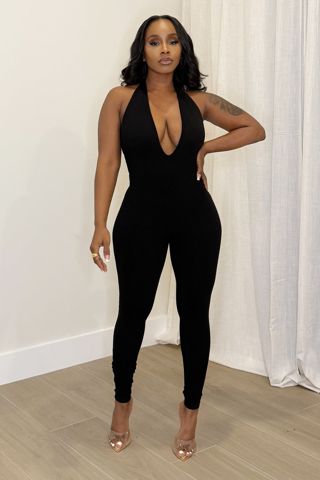 The snatched Halter Ribbed Jumpsuit