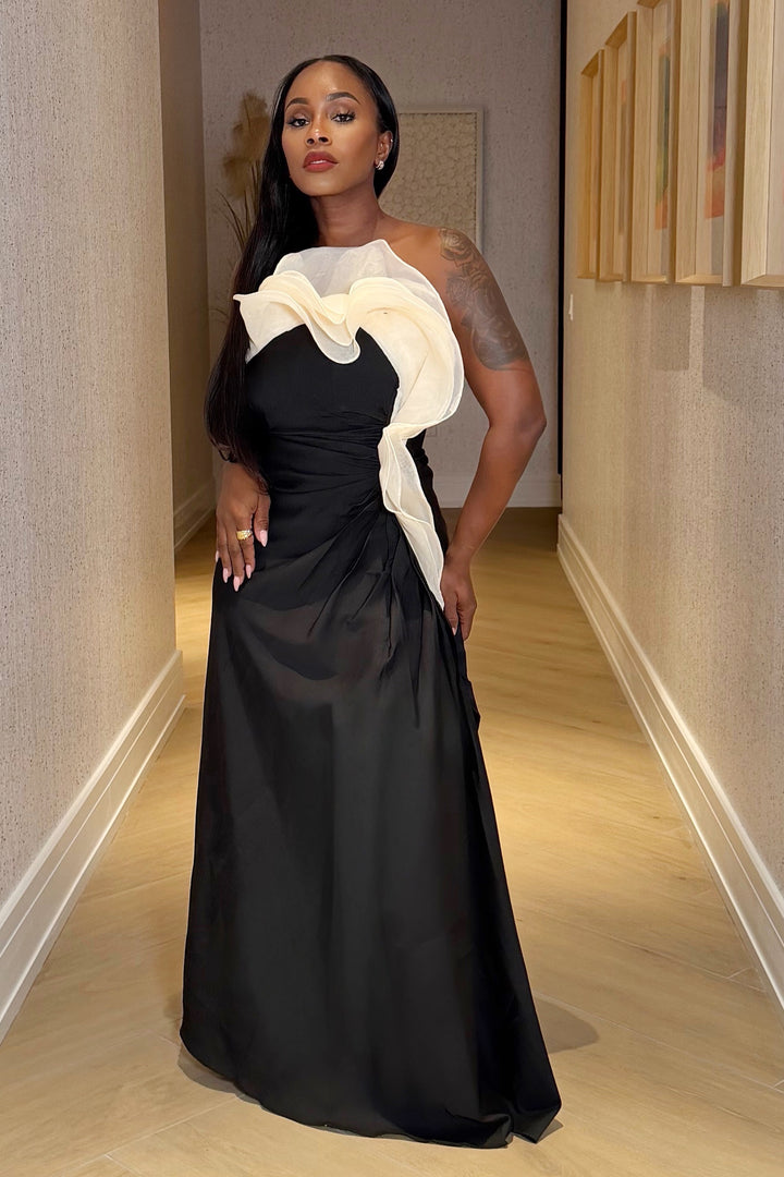 The Noir Elegance Ruffle Gown [Black/Ivory]