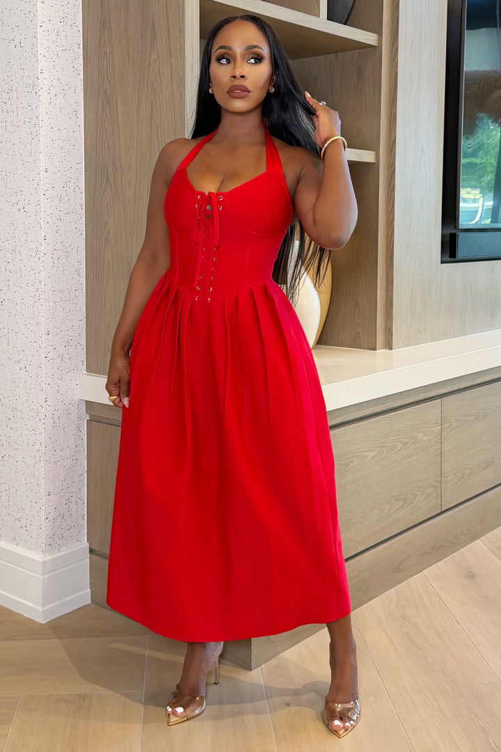Scarlet Grace Halter Dress [Red]