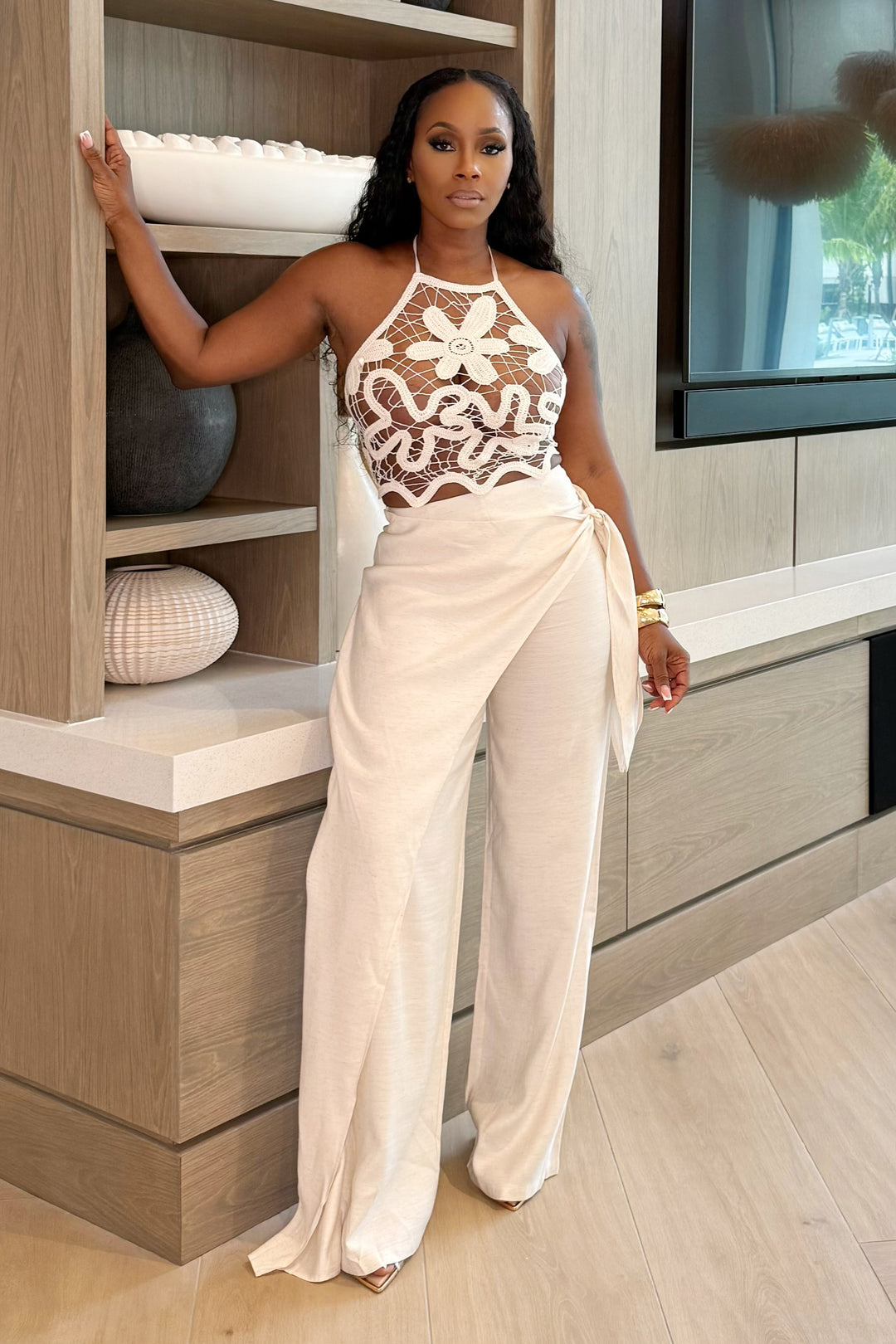 Make An Impression Lace Top & pant set (Ivory)