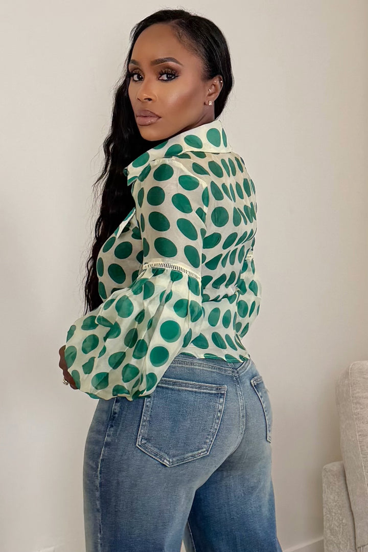 Emerald Charm Polka Dot Blouse [Ivory & Green Dot]