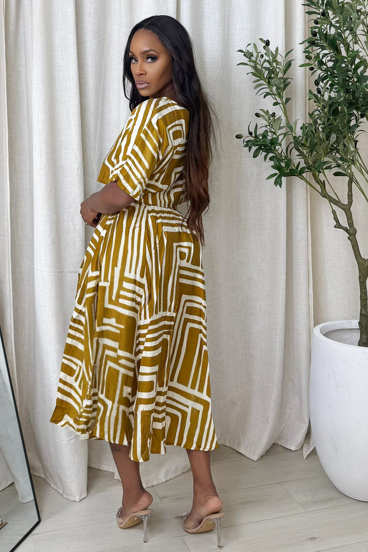 Casual Settings Midi Skirt Set (Mustard & White)