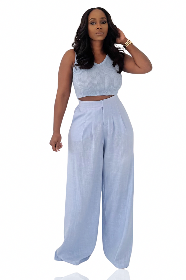 Stay Chic Linen Pant & Top Set (Light Blue)