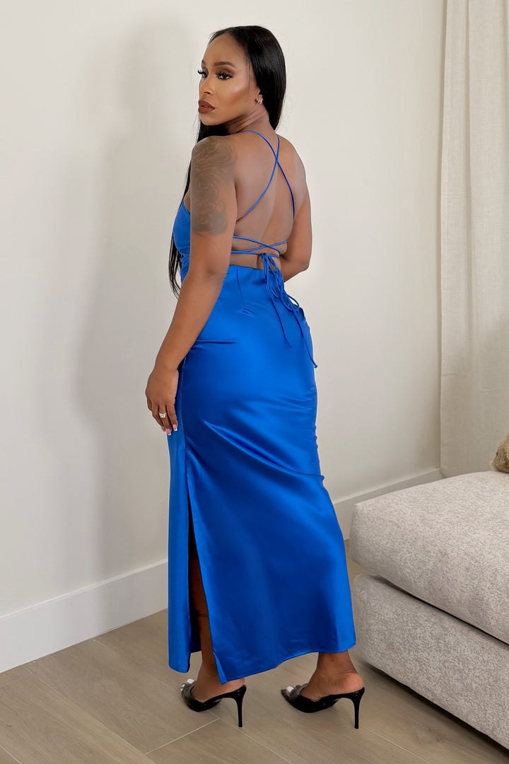 Midnight Allure Satin Dress [Cobalt Blue]