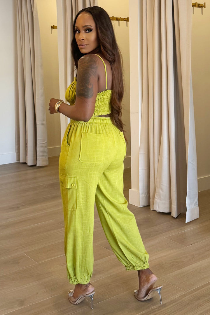 Screaming Summer Scrunch top & pant set (Lime)