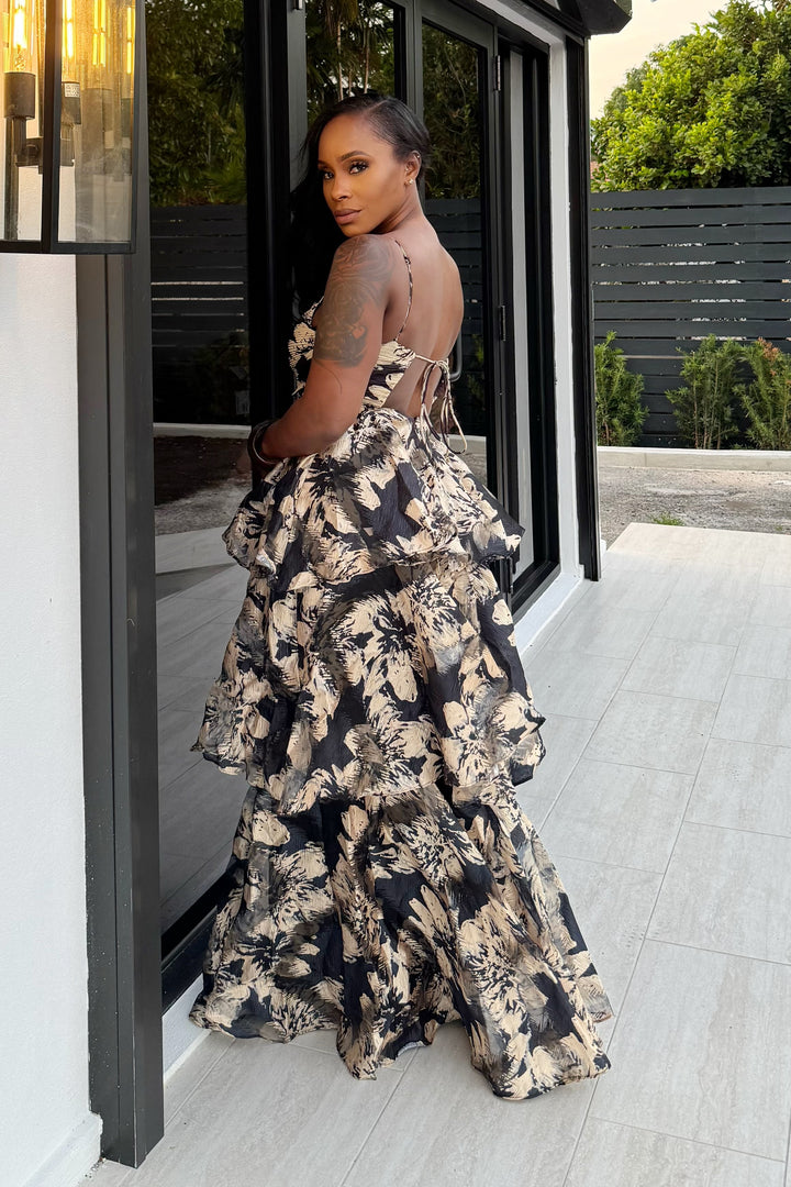 Summer Midnight Flunk Maxi Dress (Black & Nude)