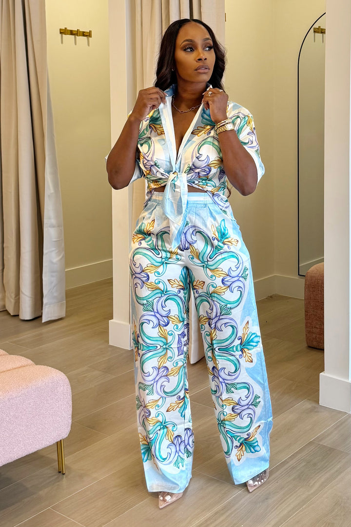 Paisley Printed Pant & Shirt Set (Blue Multi)