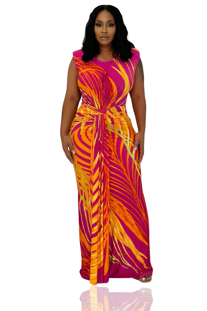 All In Tact Draped Dress (Orange/Blue)