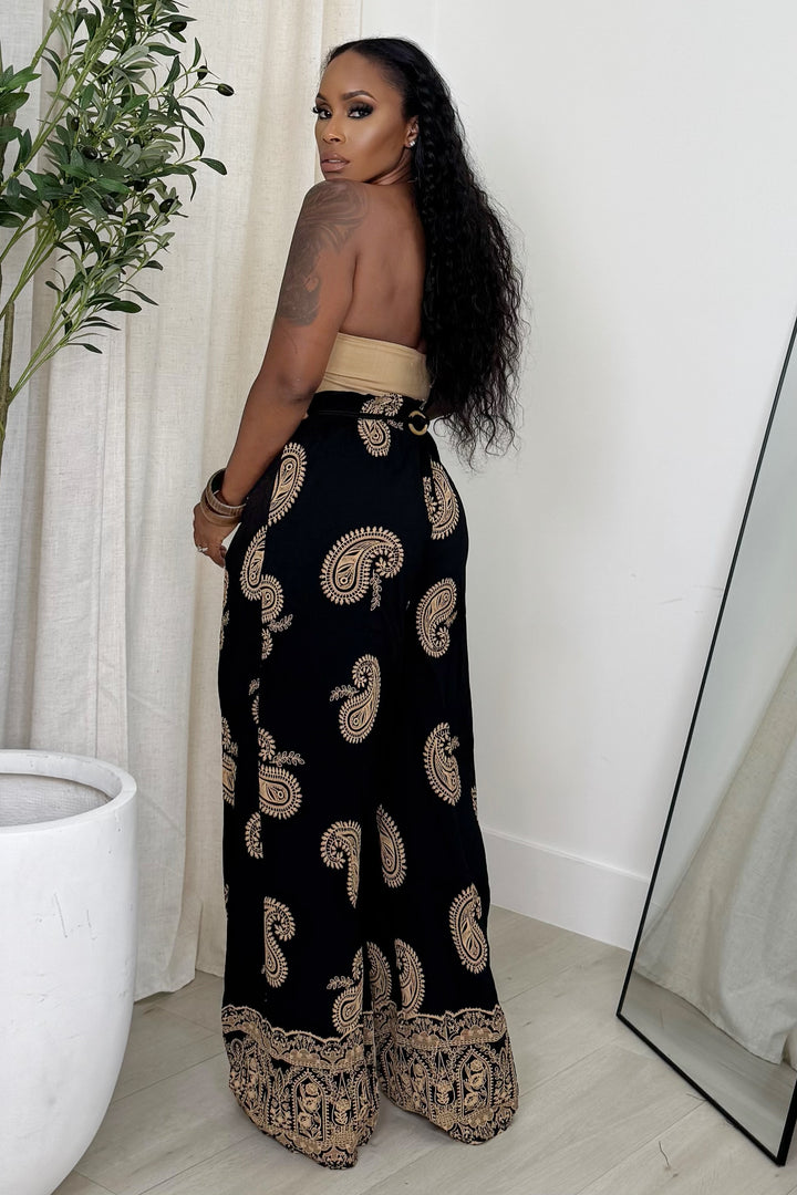 Paisley Printed High waist Pant (Black)