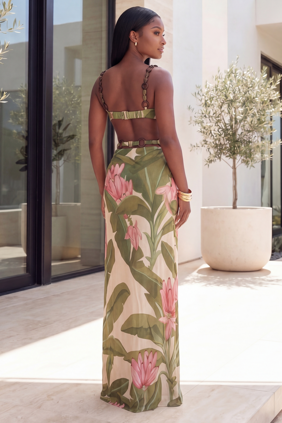 Tropical Solstice Draped Skirt Set [ Multi]