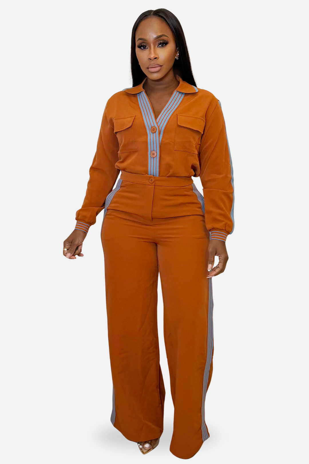 The Uptown Stripe Set [Burnt Orange]