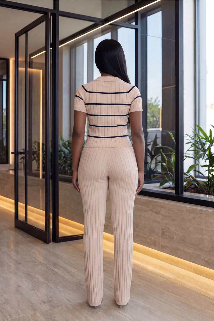 Monaco Knit Lounge Set [Sand & Black Stripe]