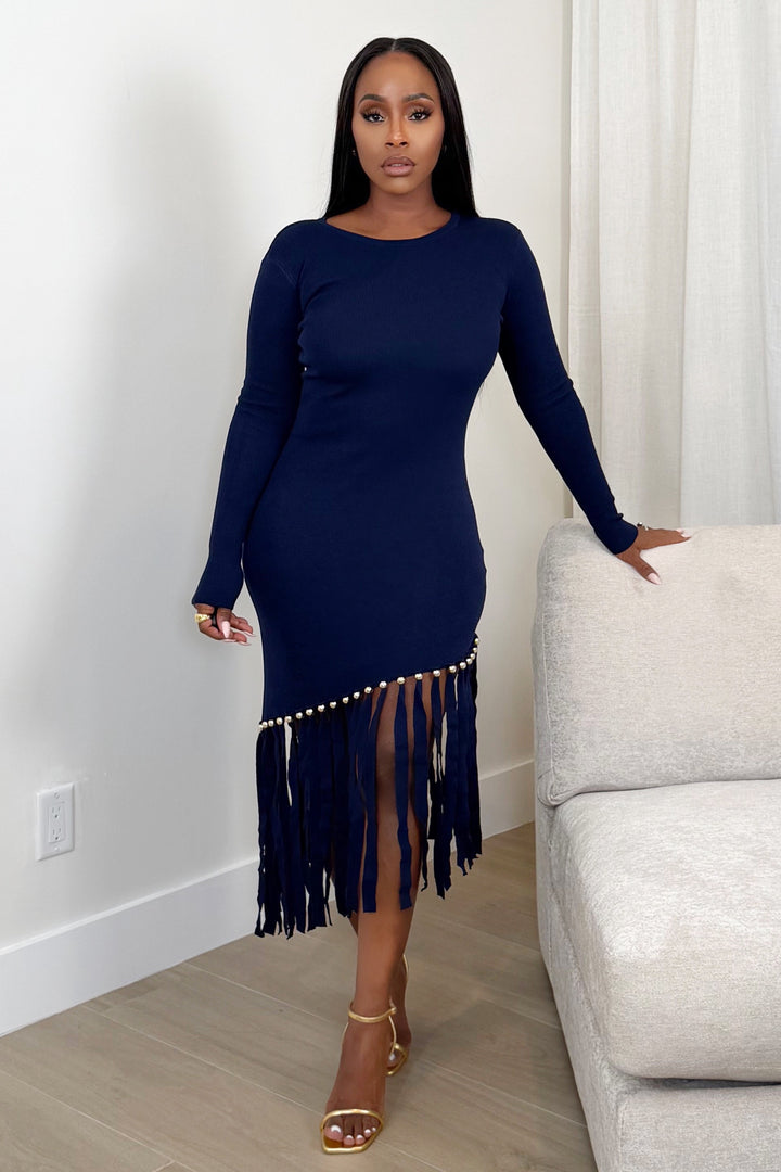 After Dark Fringe Midi Dress [Midnight Navy]