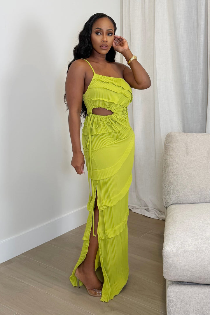 Lime Allure Ruched Maxi Dress [Chartreuse]