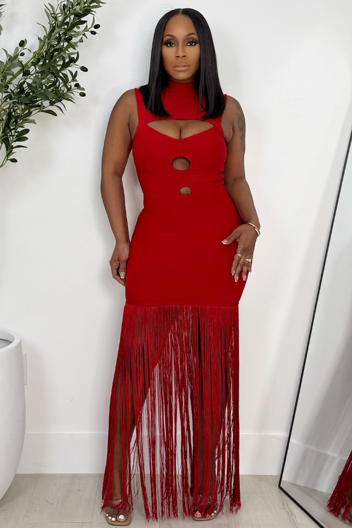 I Like The Way Bandage Fringe Dress (Red)