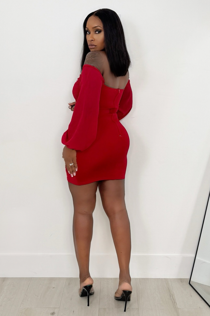 Little Miss Red Off the Shoulder Mini Dress (Red)