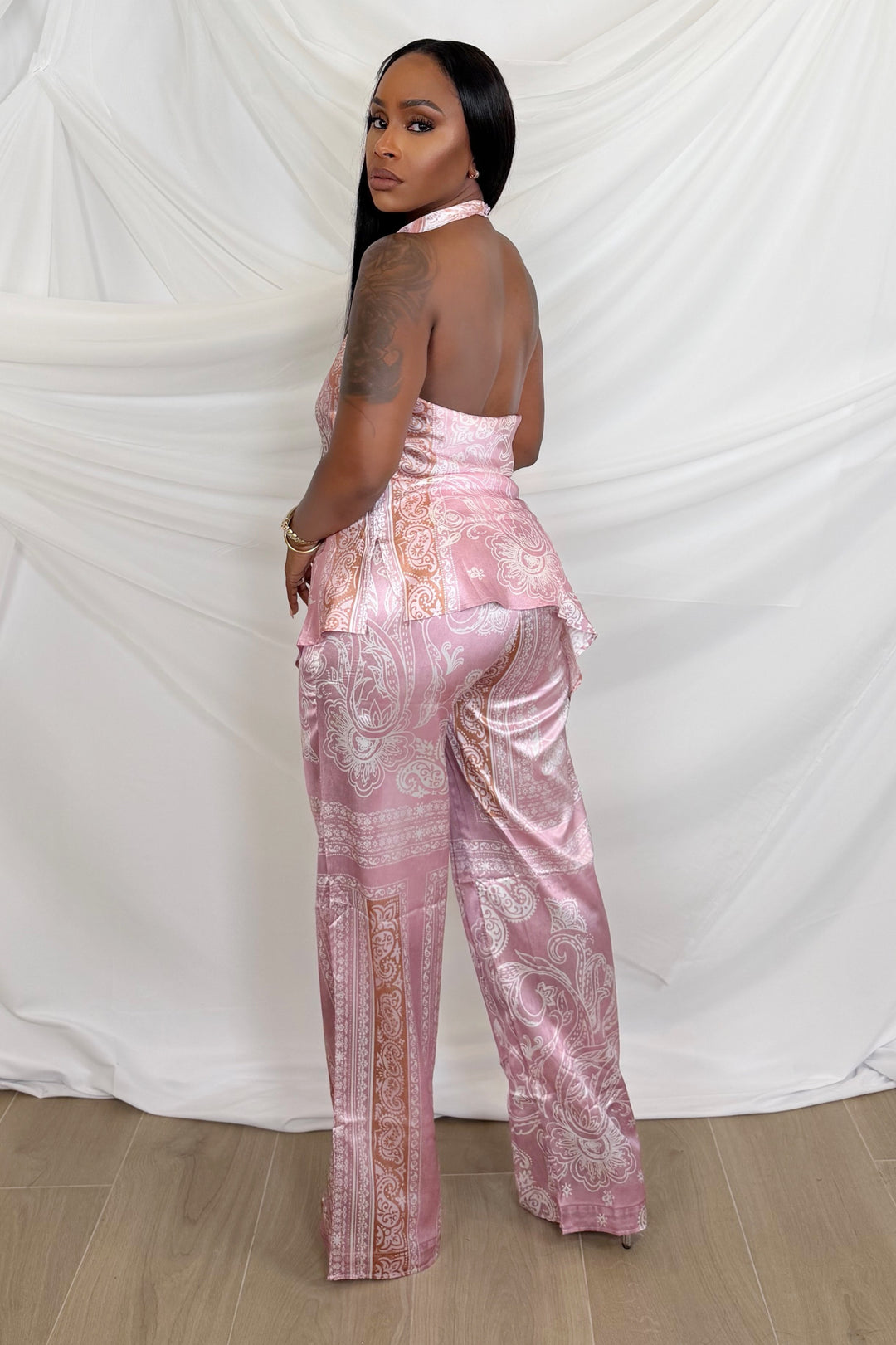Blush Dynasty Satin Pant Set [Dusty Rose Paisley]