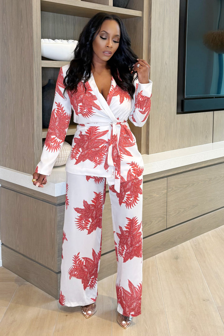 Scarlet Botanica Blazer Pant Set (Red)