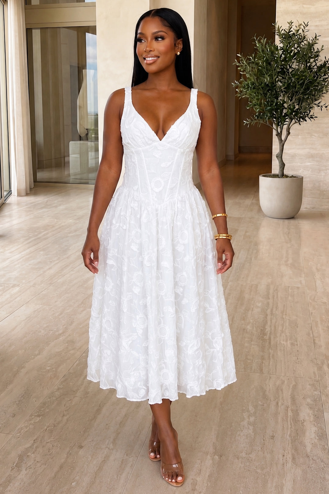 corset midi dress white Vestido Midi Mara Corset Halter - Blanco