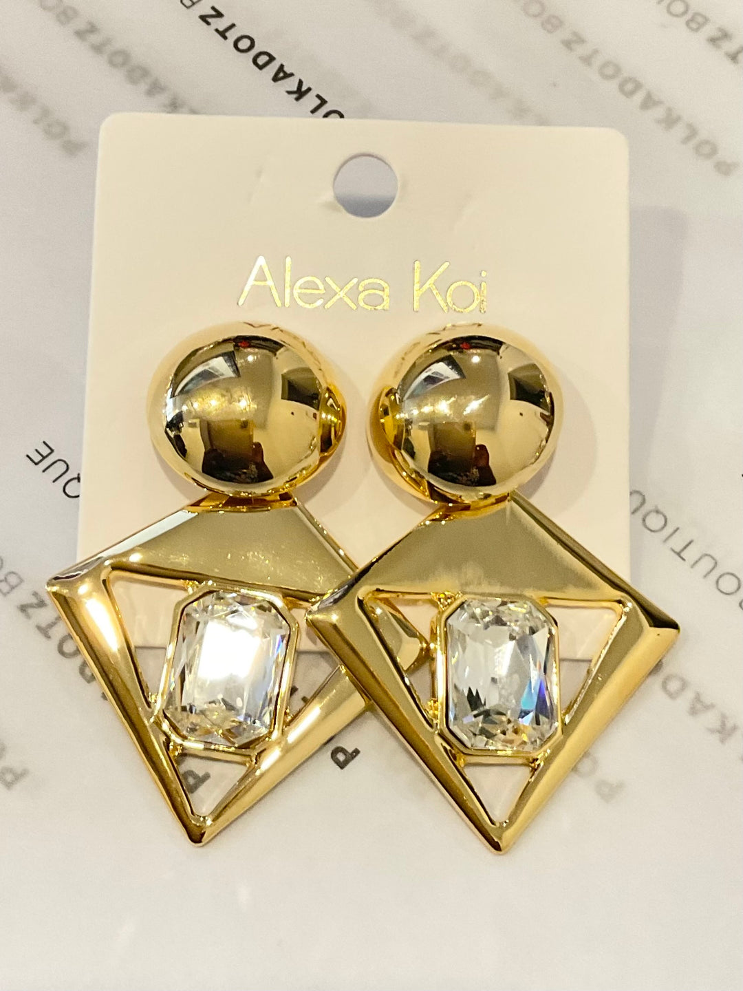 Geometric Gold and Crystal Statement Drop Earrings