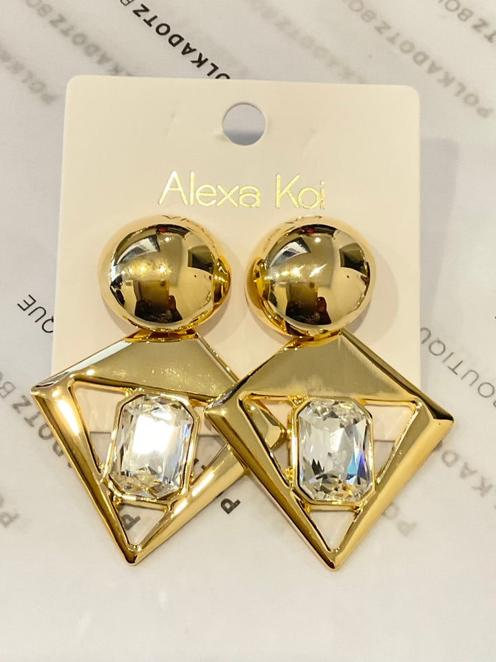 Geometric Gold and Crystal Statement Drop Earrings