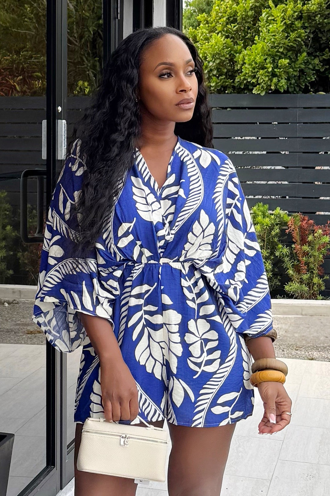 Floral Kimono sleeve romper (blue) Polkadotz Boutique Floral Kimono sleeve romper (blue) Polkadotz Boutique