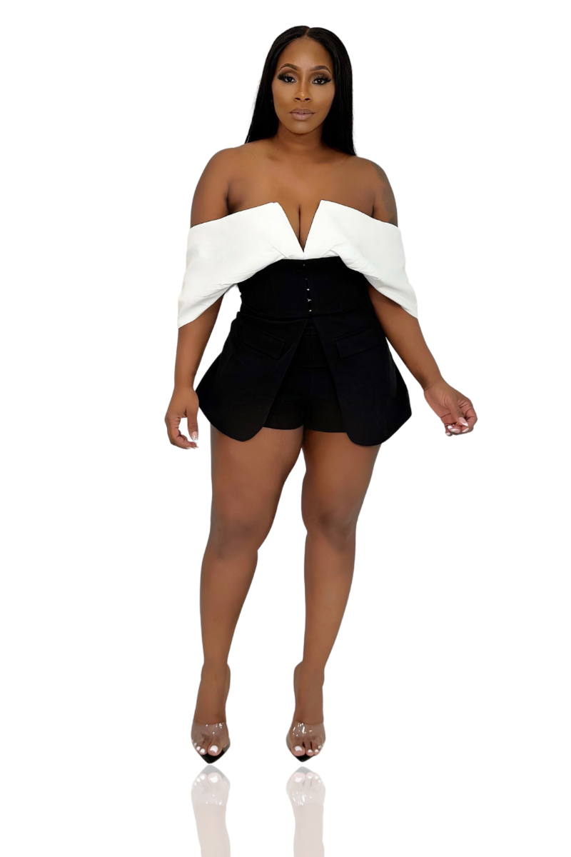 Steal The Spot Light Tux Romper (Black & White)