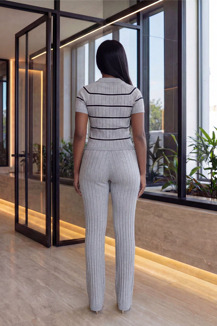 Monaco Knit Lounge Set [Grey & Black Stripe]