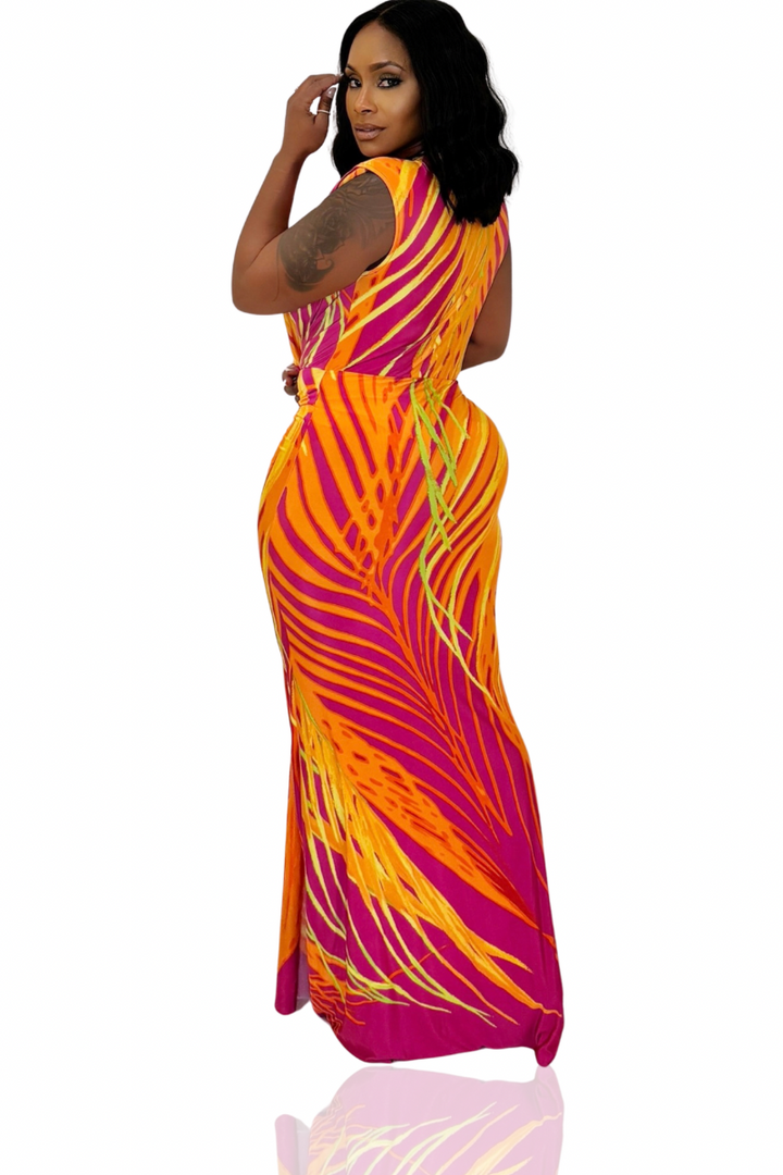 All In Tact Draped Dress (Orange/Blue)