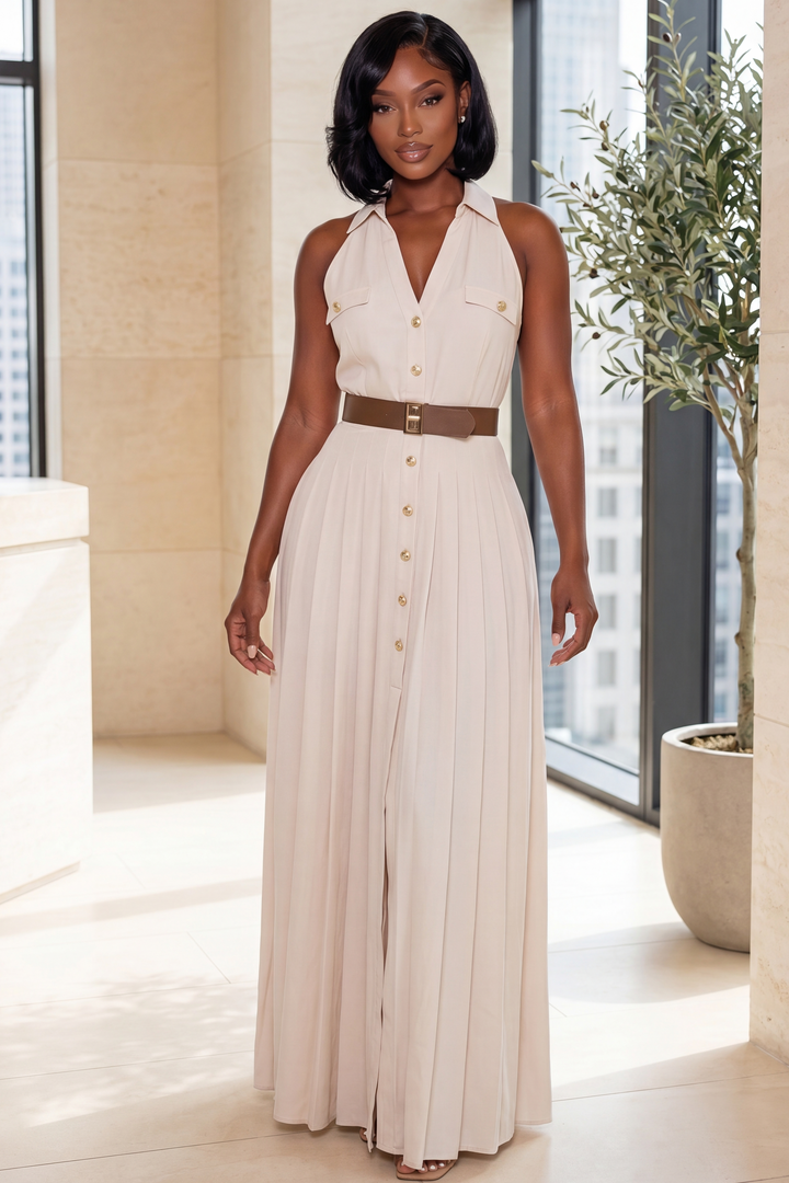The Graceful Escape Maxi Dress [Soft Beige]