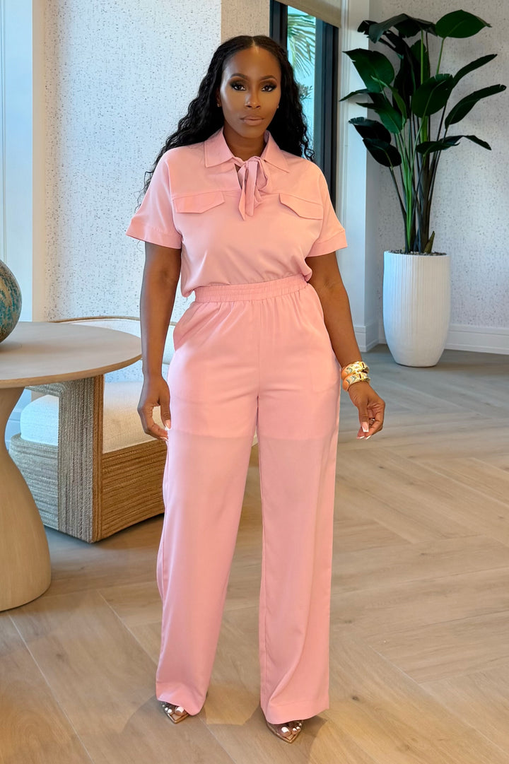 Classy Casual pants and top set (blush)