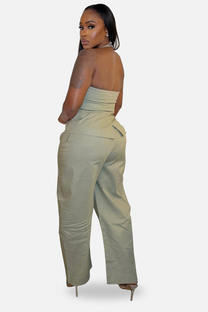 The Haven Backless Vest Pants Set [Sage]