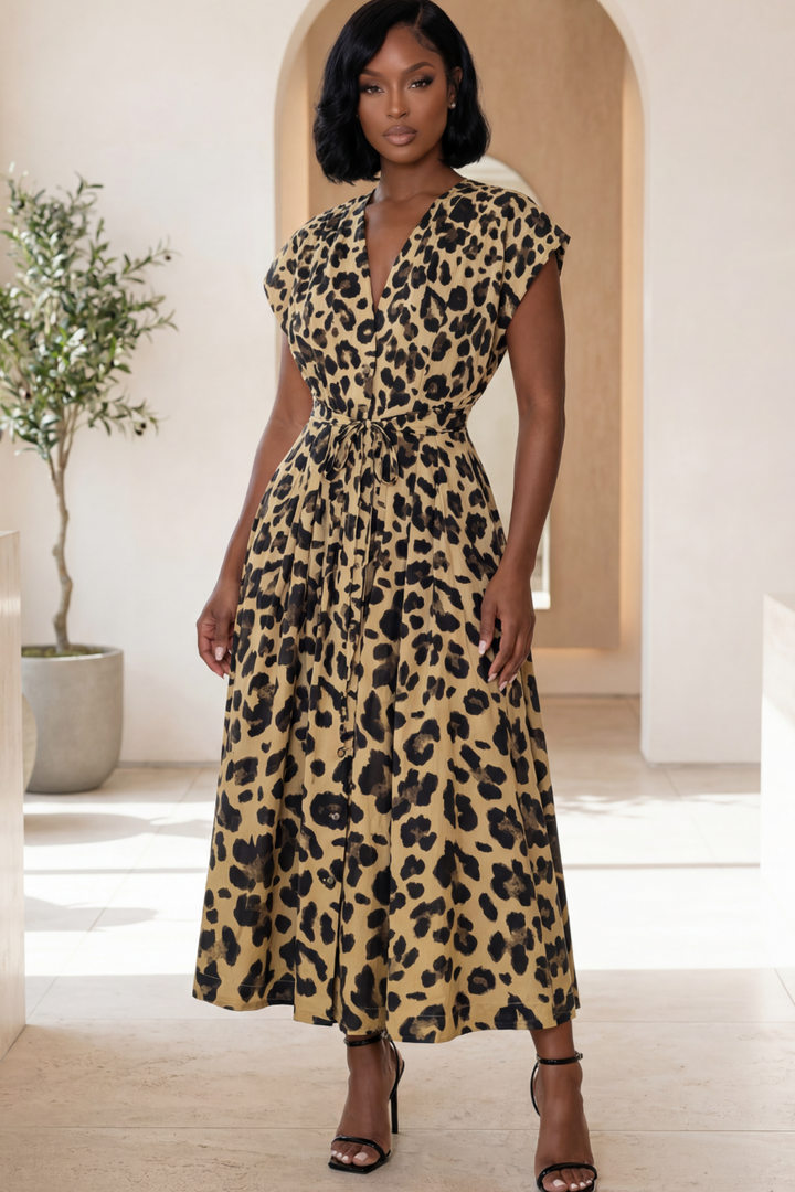 The Wild Grace Midi Dress [Leopard]