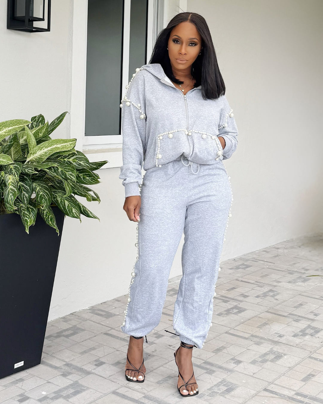 Pearls Favorite Hooded Jogger Set (Grey)