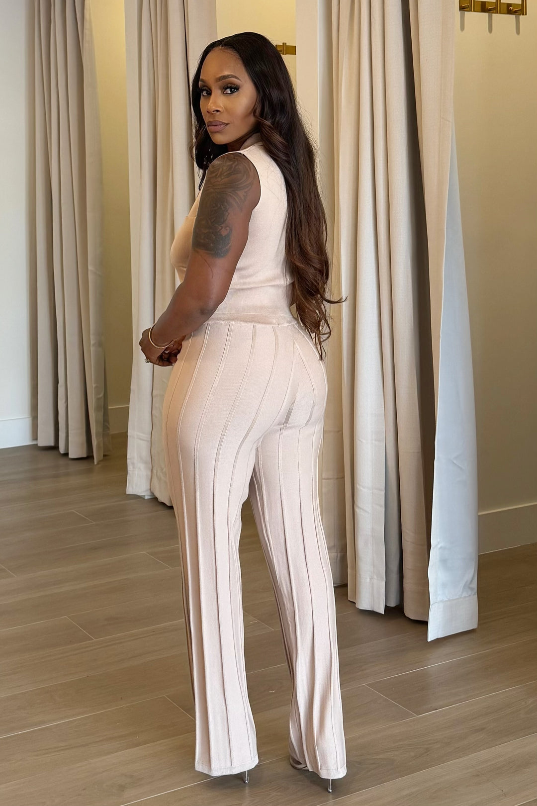 Effortlessly Elegance knit vest & pants Set (Nude)