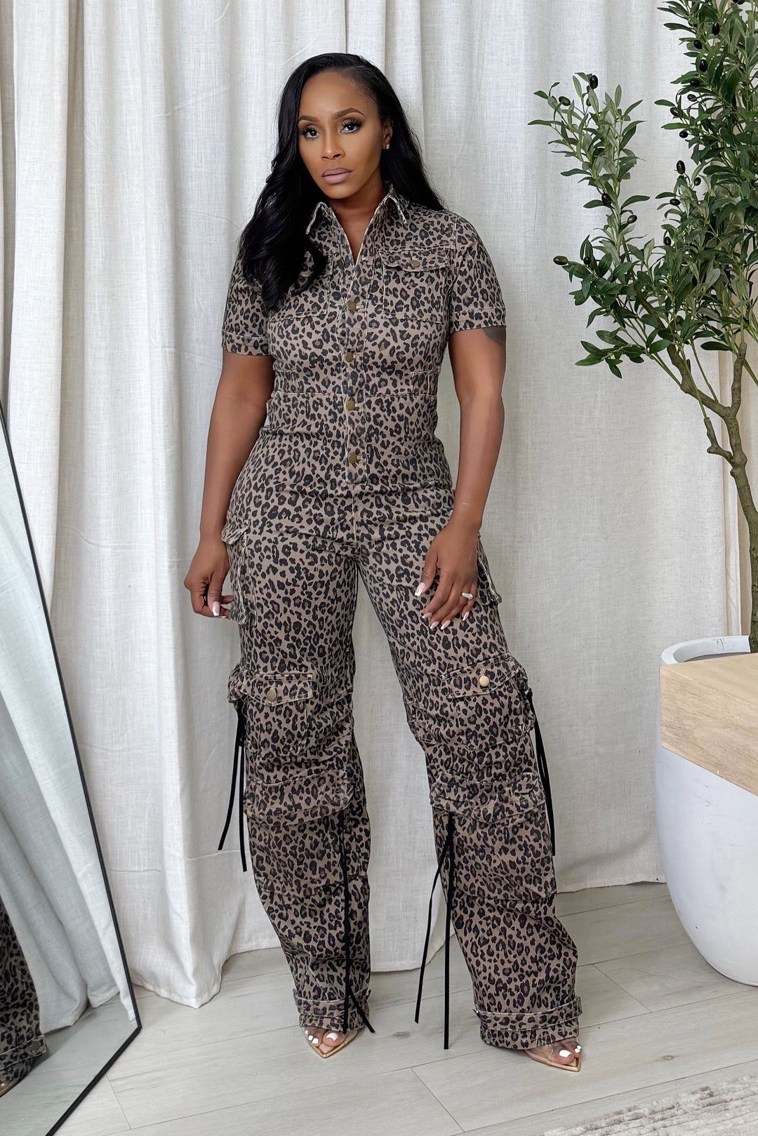 In The Cargo Game Button Jumpsuit (Leopard)