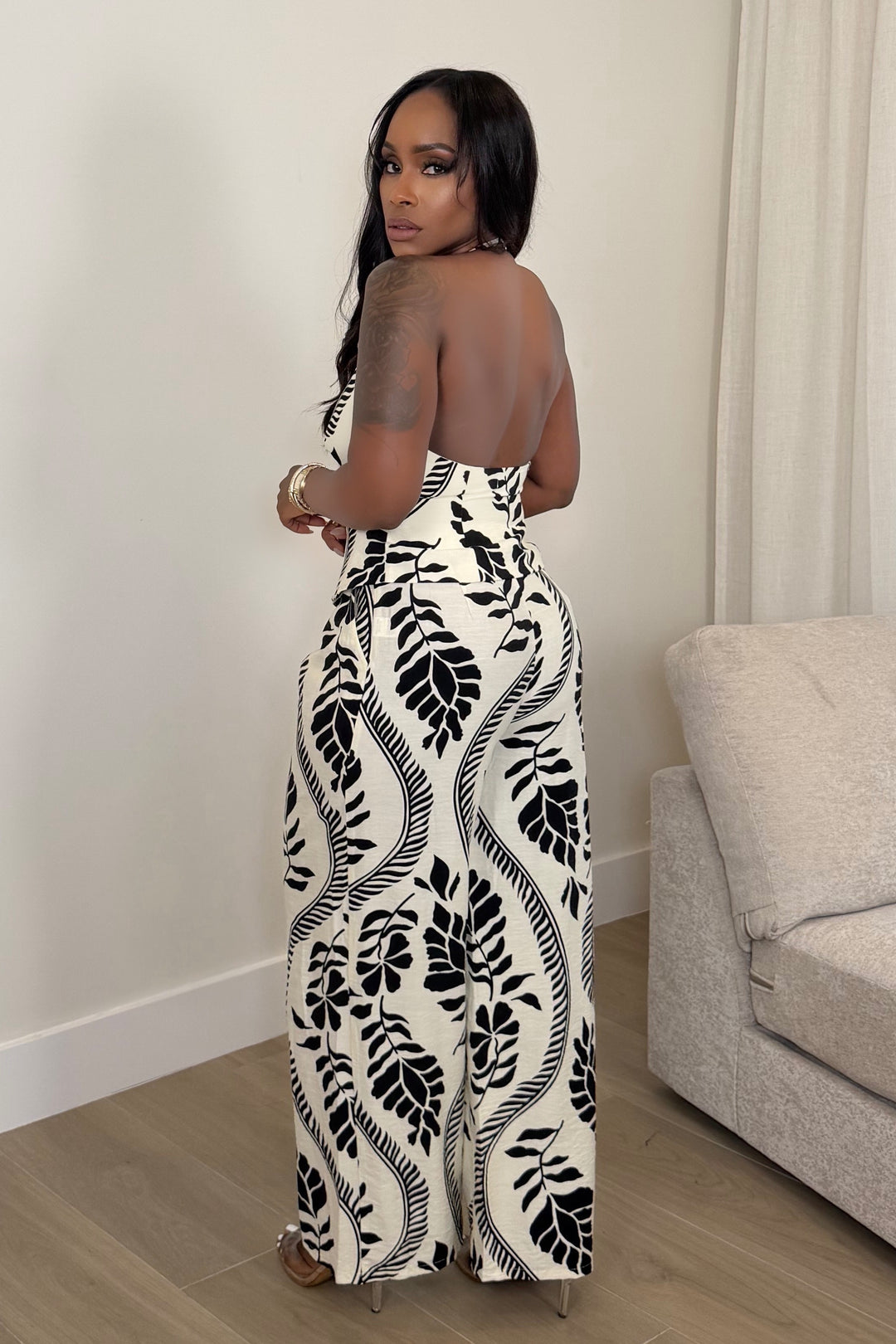 Tropical Halter Pant Set [Ivory Palm]