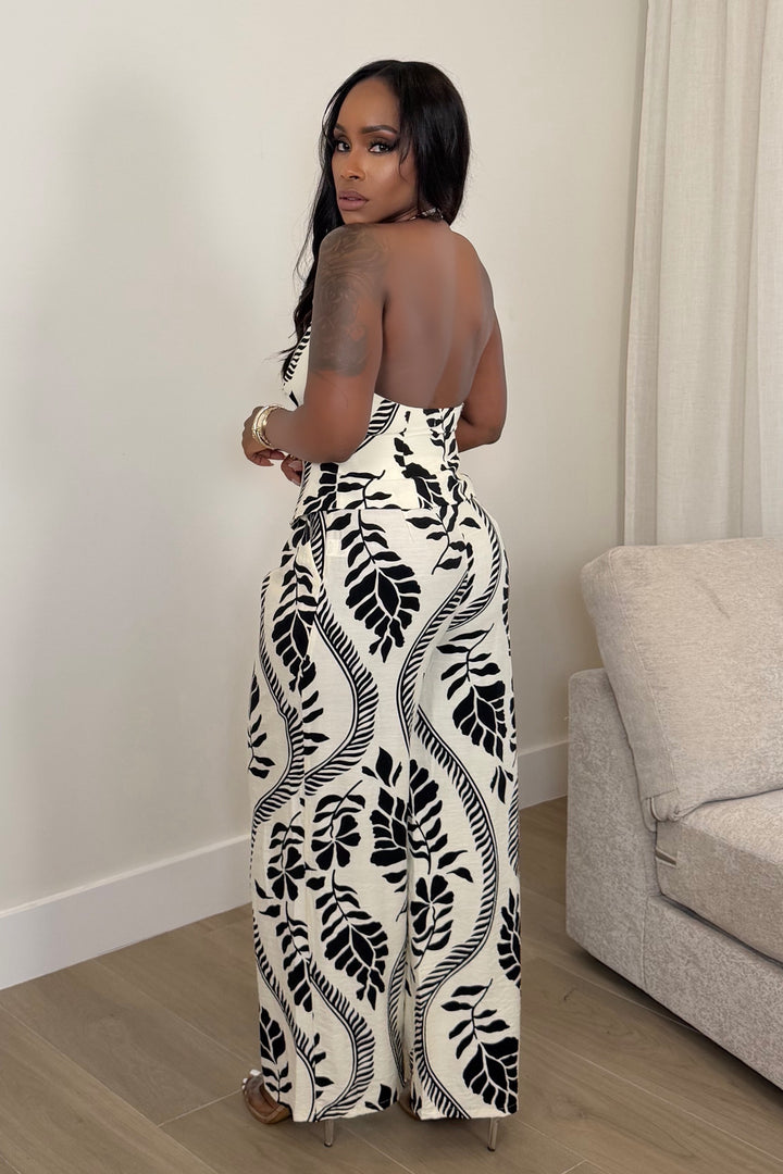 Tropical Halter Pant Set [Ivory Palm]