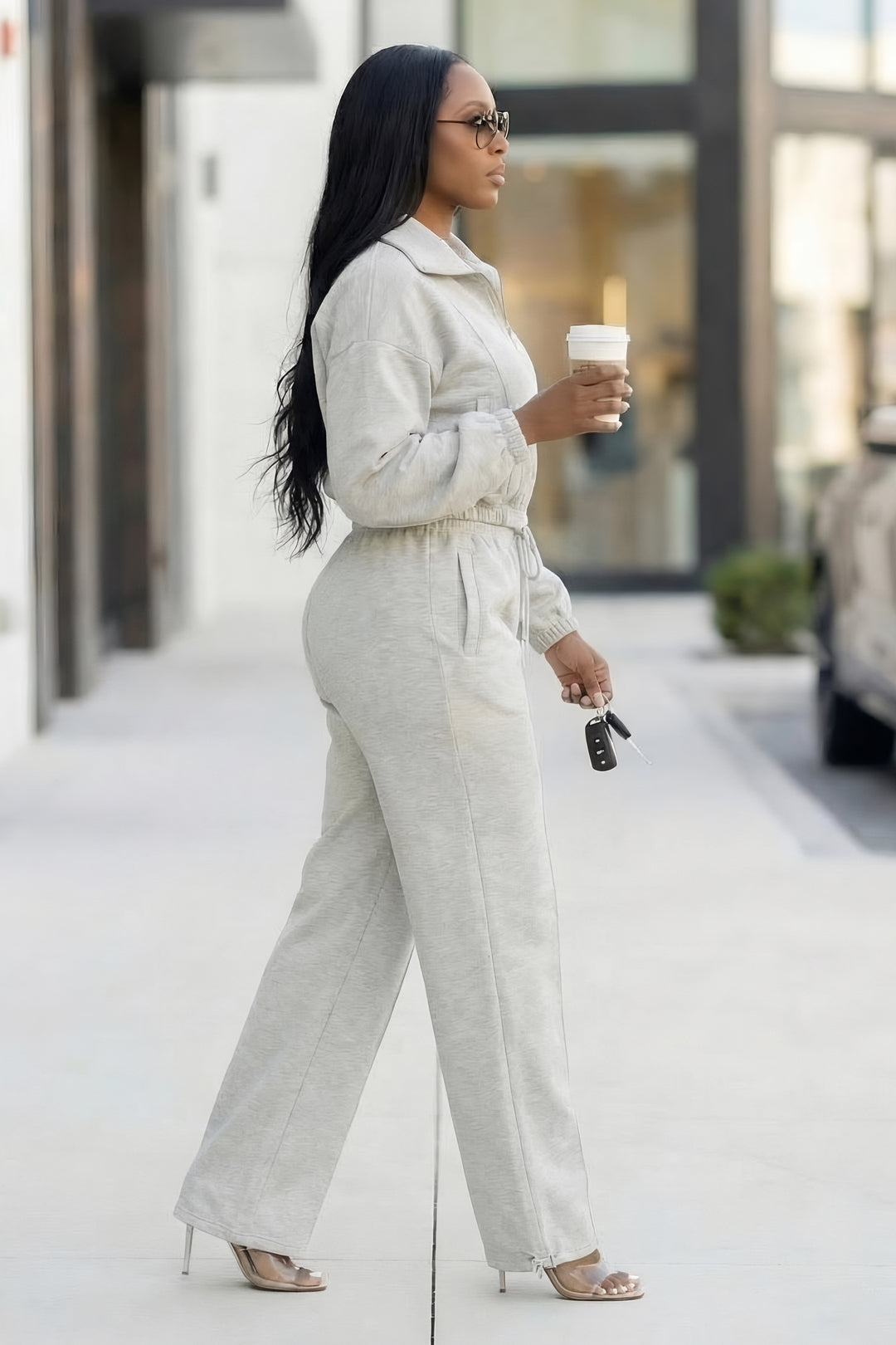 City Luxe Zip Jogger Set [Gray]