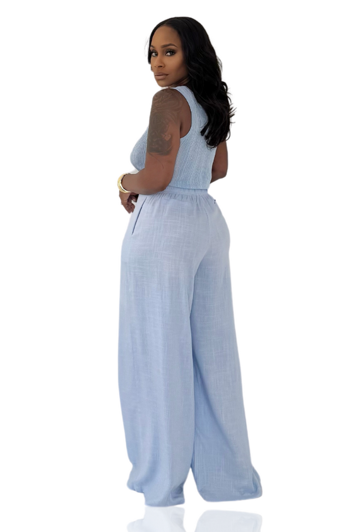 Stay Chic Linen Pant & Top Set (Light Blue)