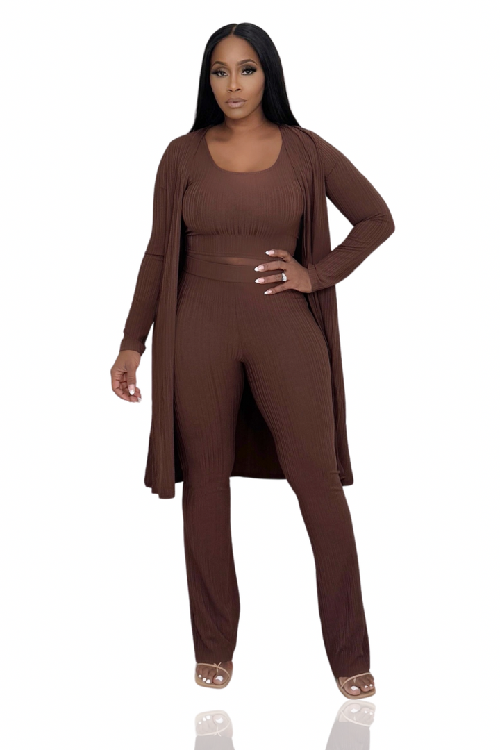 Lounge Into The Fall Three Pant Set (Brown)