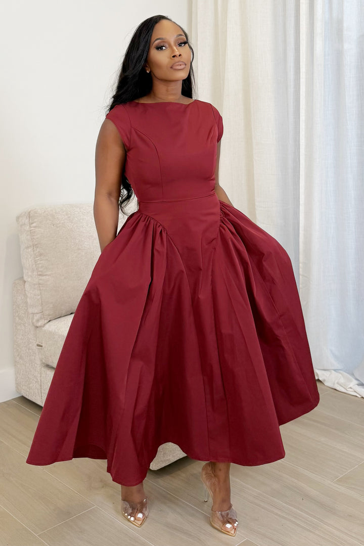Bordeaux Grace Aline midi dress (Maroon)