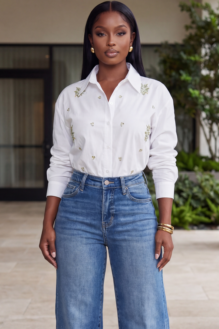 The Genevieve Poplin Button Down Top [White]