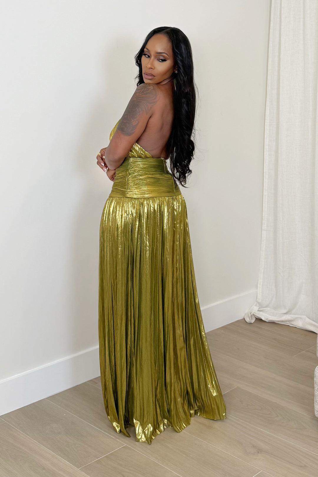 Come Through Halter Pleated Maxi (Chartreuse)