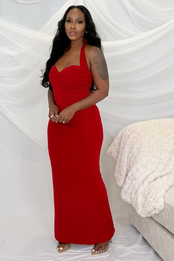 RUCHED JERSEY CORSET DRESS (Red)