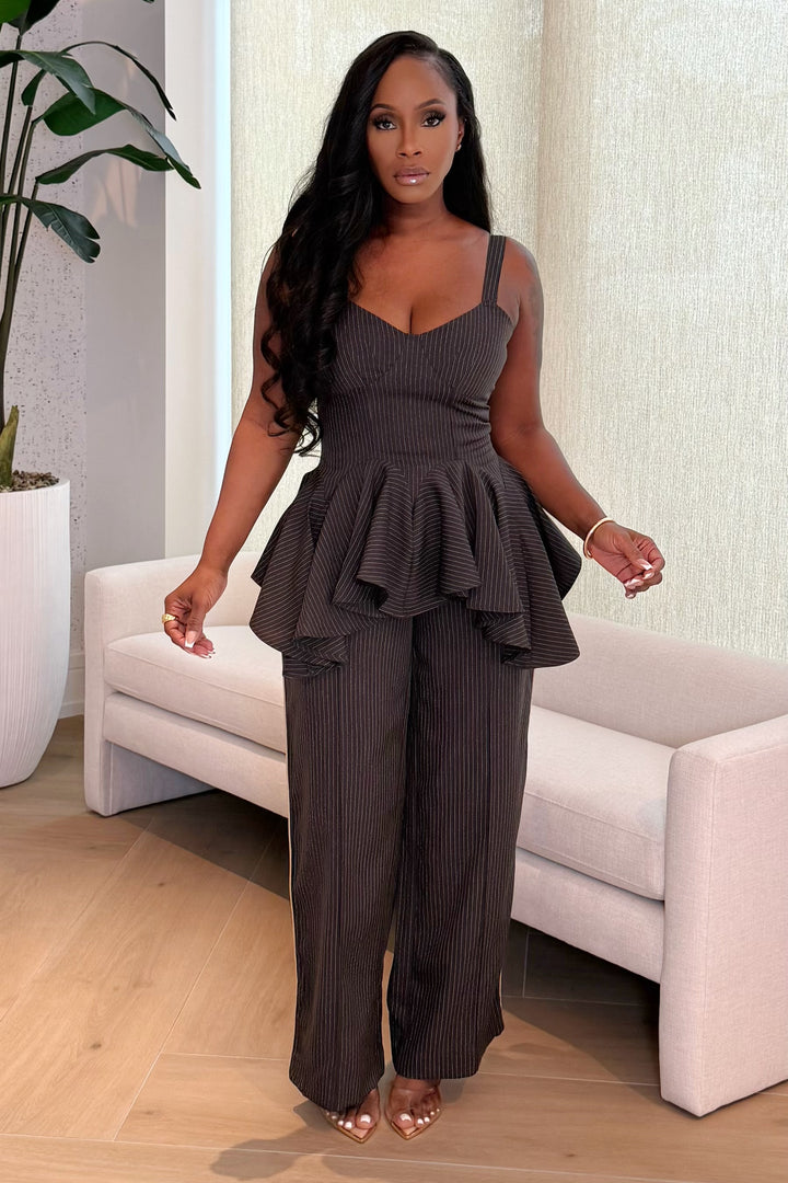 The Tailored Grace Set (Chocolate Pinstripe)