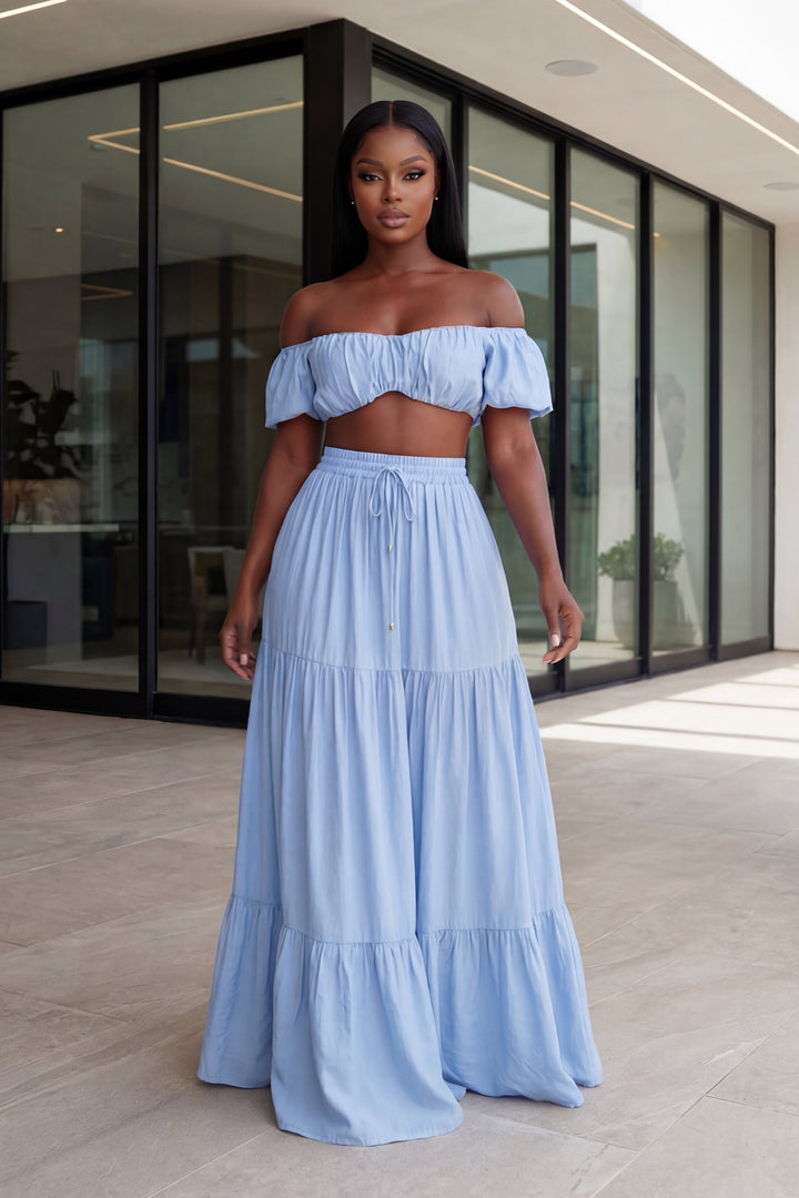 Sky Serenity Two-Piece Skirt Set [Powder Blue]