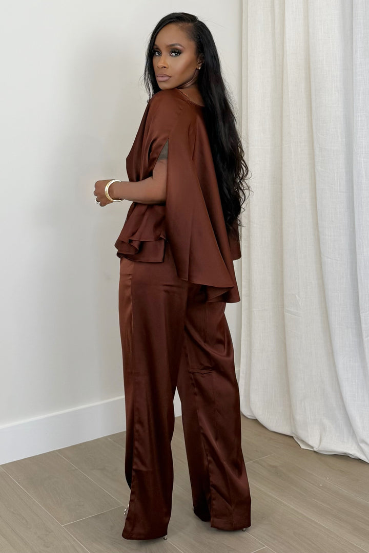 Satin Essence Pant & Cape Set (Brown)