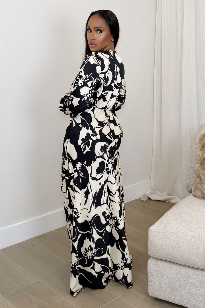 Petal Noir Wrap Maxi Dress [Black/Ivory Floral]