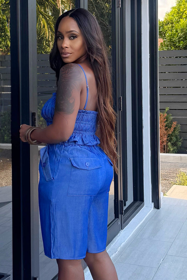 Like you know Bermuda shorts & top set (Dark Denim)
